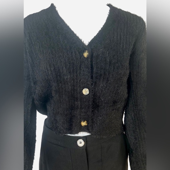 LULUS Cozy Touch Black Eyelash Knit Button-Up Cardigan Sweater - Medium - Picture 6 of 9